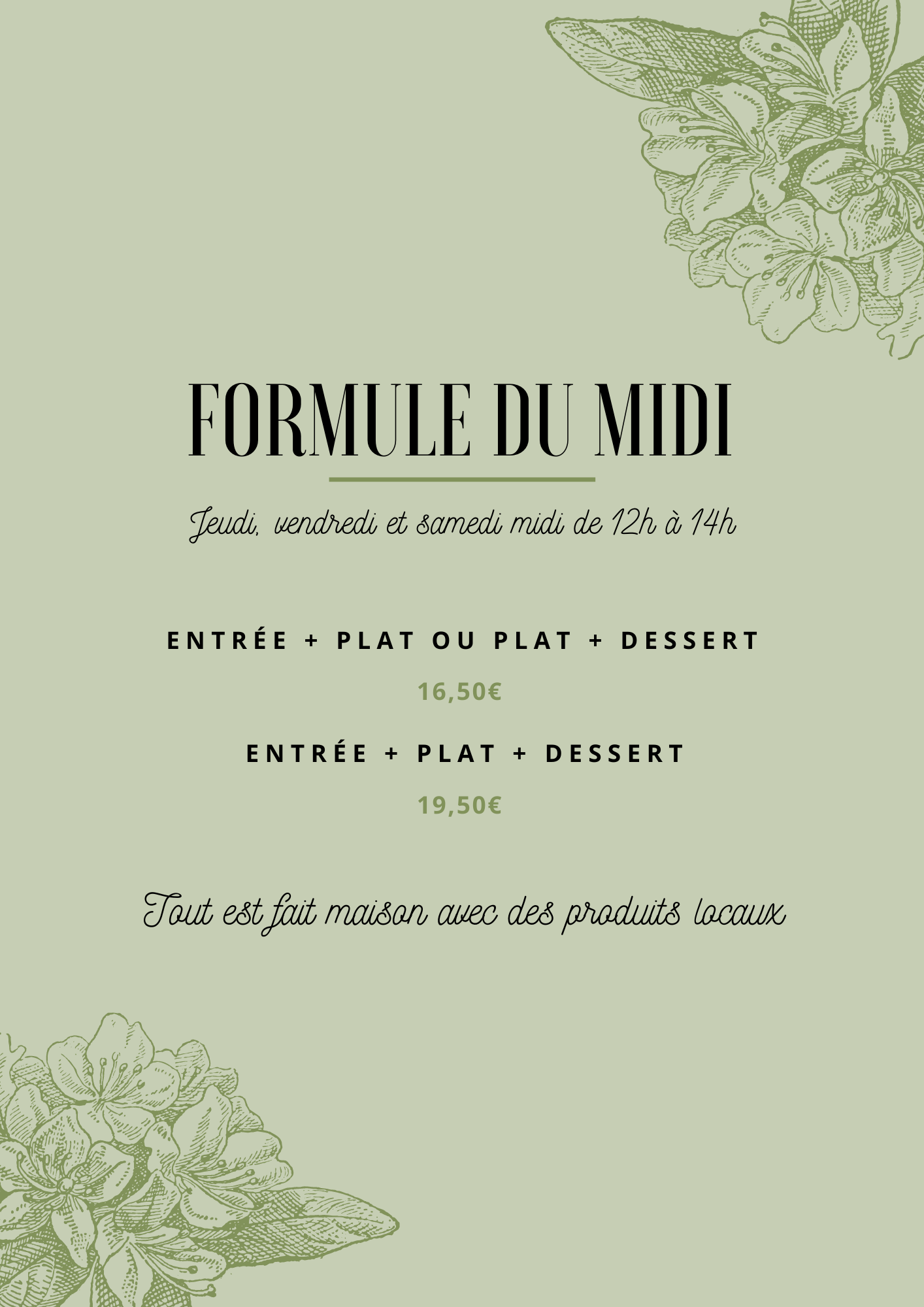 Formule du midi - Carte